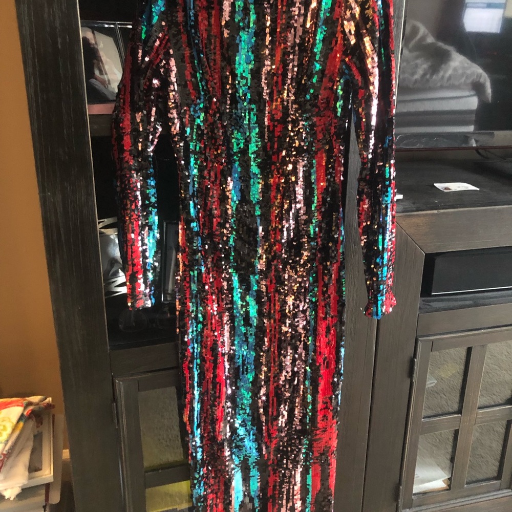 Vibrant Sequin Striped Midi Dress
